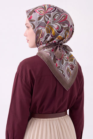Velora Eşarp Aura Floral Koyu Vizon - Velora Eşarp - | Silk Home