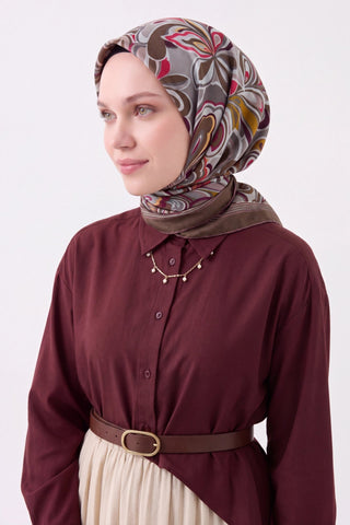 Velora Eşarp Aura Floral Koyu Vizon - Velora Eşarp - | Silk Home