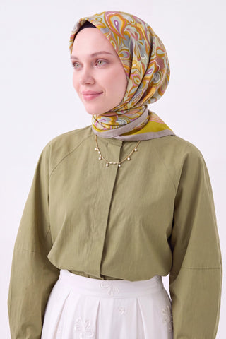 Velora Eşarp Aura Floral Yağ Yeşili - Velora Eşarp - | Silk Home