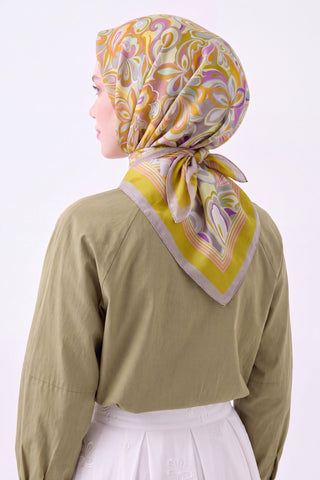 Velora Eşarp Aura Floral Yağ Yeşili - Velora Eşarp - | Silk Home