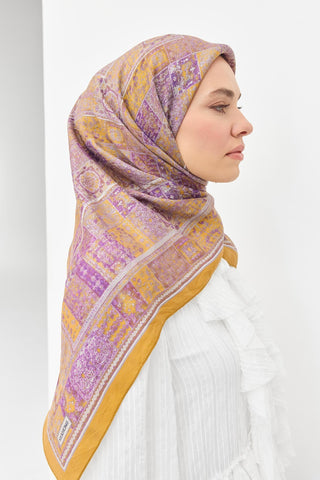 Velora Eşarp Etnik Desen Hardal Sarısı 90x90
