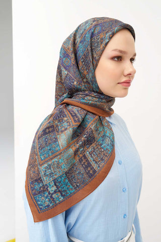 Velora Eşarp Etnik Desen Lacivert 90x90