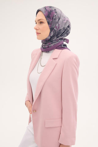 Velora Eşarp Fırça Çiçek Desen Gri Mor 90X90