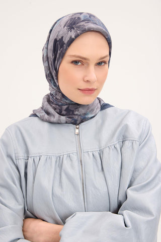 Viscose Velora Scarf, Four Seasons Kilim Pattern, Light Gray, 90x90 cm 