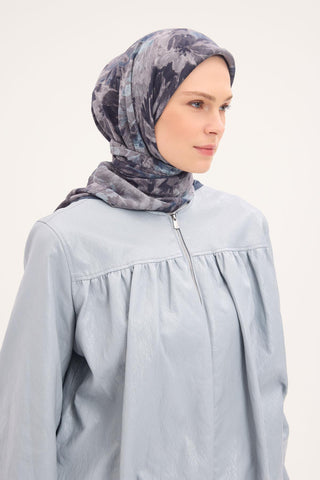 Viscose Velora Scarf, Four Seasons Kilim Pattern, Light Gray, 90x90 cm 