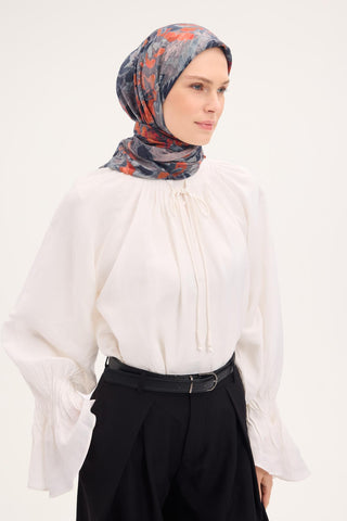 Velora Eşarp Fırça Çiçek Desen Kiremit 90X90