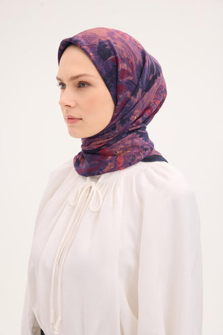 Velora Eşarp Fırça Çiçek Desen Siyah 90X90