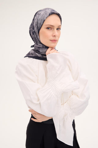 Velora Eşarp Fırça Çiçek Desen Siyah 90X90 - Velora Eşarp - | Silk Home