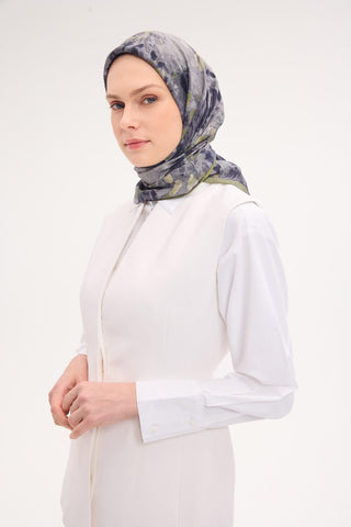 Velora Eşarp Fırça Çiçek Desen Yeşil 90X90