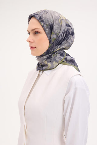 Velora Eşarp Fırça Çiçek Desen Yeşil 90X90