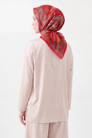 Velora Eşarp Fırça Desen Kırmızı - Velora Eşarp - | Silk Home
