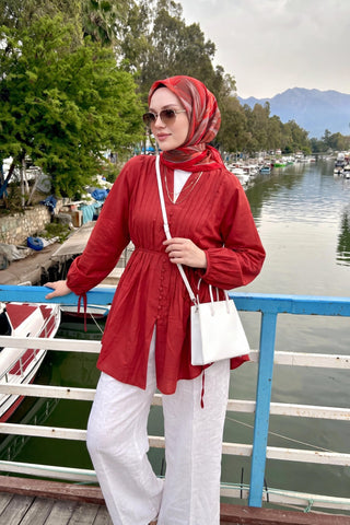 Velora Eşarp Fırça Desen Kırmızı - Velora Eşarp - | Silk Home