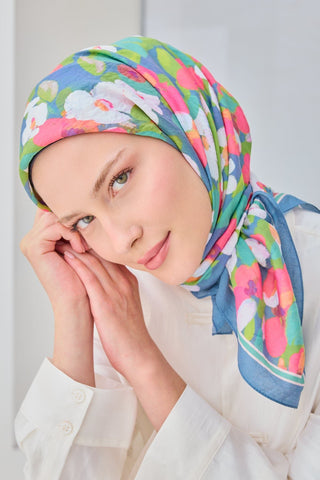 Velora Eşarp Floral İndigo - Velora Eşarp - | Silk Home
