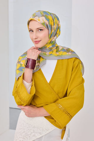 Velora Eşarp Floral Mavi Gri - Velora Eşarp - | Silk Home