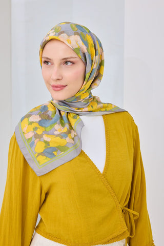 Velora Eşarp Floral Mavi Gri - Velora Eşarp - | Silk Home