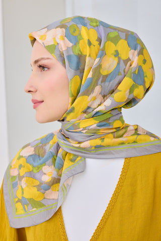 Velora Eşarp Floral Mavi Gri - Velora Eşarp - | Silk Home
