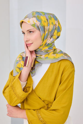 Velora Eşarp Floral Mavi Gri - Velora Eşarp - | Silk Home