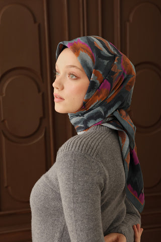 Velora Eşarp Floral Rhapsody Çelik Mavisi - Velora Eşarp - | Silk Home
