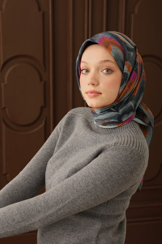 Velora Eşarp Floral Rhapsody Çelik Mavisi - Velora Eşarp - | Silk Home
