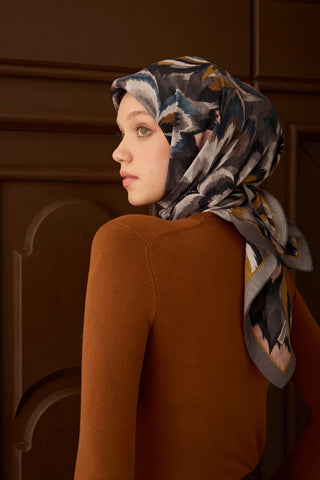 Velora Eşarp Floral Rhapsody Füme - Velora Eşarp - | Silk Home