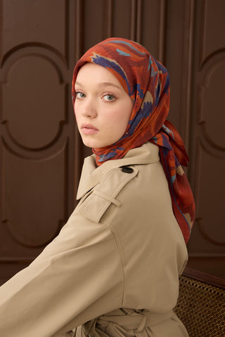Velora Eşarp Floral Rhapsody Kiremit - Velora Eşarp - | Silk Home