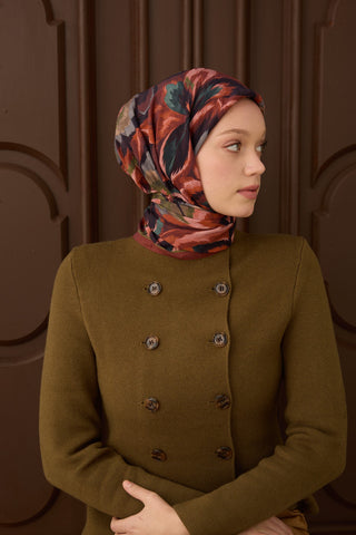 Velora Eşarp Floral Rhapsody Kiremit Bordo - Velora Eşarp - | Silk Home