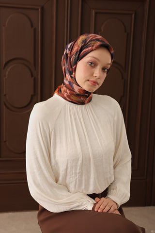 Velora Eşarp Floral Rhapsody Koyu Kiremit - Velora Eşarp - | Silk Home