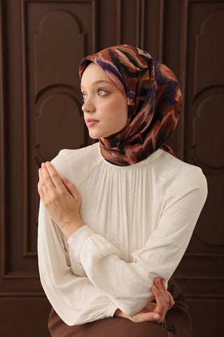 Velora Eşarp Floral Rhapsody Koyu Kiremit - Velora Eşarp - | Silk Home