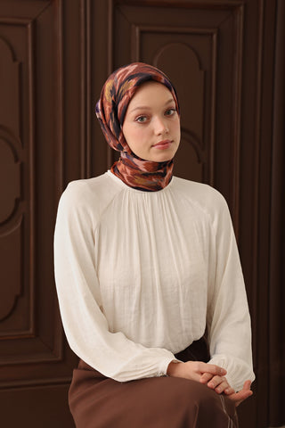 Velora Eşarp Floral Rhapsody Koyu Kiremit - Velora Eşarp - | Silk Home