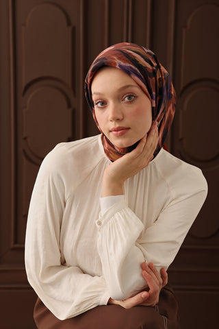 Velora Eşarp Floral Rhapsody Koyu Kiremit - Velora Eşarp - | Silk Home