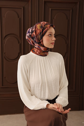 Velora Eşarp Floral Rhapsody Koyu Kiremit - Velora Eşarp - | Silk Home