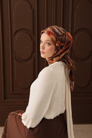 Velora Eşarp Floral Rhapsody Sütlü Kahve - Velora Eşarp - | Silk Home
