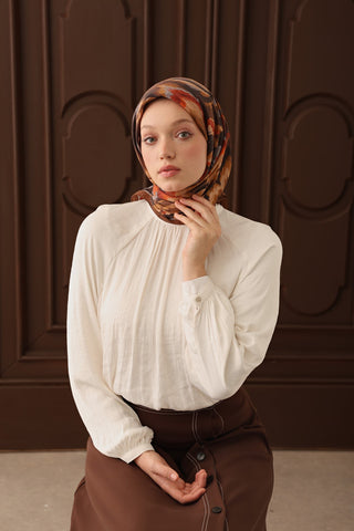 Velora Eşarp Floral Rhapsody Sütlü Kahve - Velora Eşarp - | Silk Home