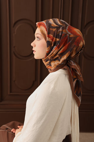 Velora Eşarp Floral Rhapsody Sütlü Kahve - Velora Eşarp - | Silk Home