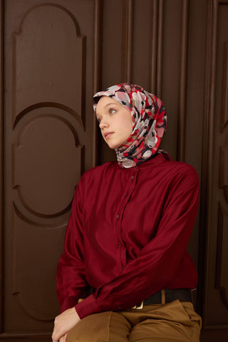 Velora Eşarp Flower Bordo - Velora Eşarp - | Silk Home
