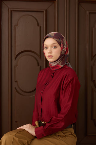 Velora Eşarp Flower Bordo - Velora Eşarp - | Silk Home