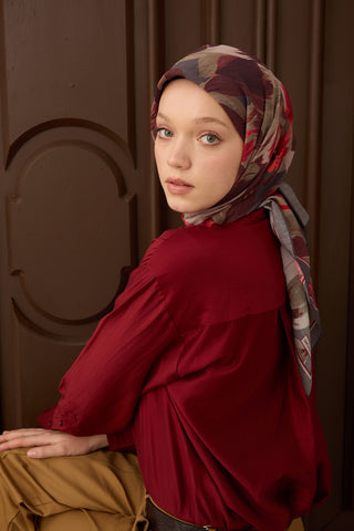Velora Eşarp Flower Bordo - Velora Eşarp - | Silk Home