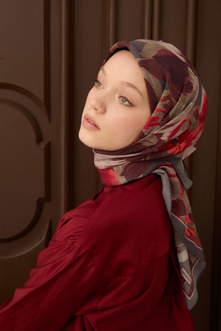 Velora Eşarp Flower Bordo - Velora Eşarp - | Silk Home