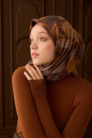 Velora Eşarp Flower Çikolata Kahve - Velora Eşarp - | Silk Home