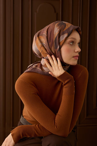 Velora Eşarp Flower Çikolata Kahve - Velora Eşarp - | Silk Home