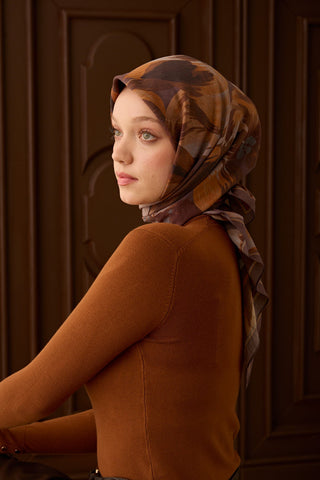 Velora Eşarp Flower Çikolata Kahve - Velora Eşarp - | Silk Home