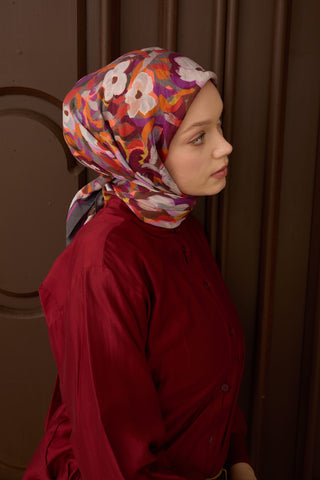 Velora Eşarp Flower Füme - Velora Eşarp - | Silk Home