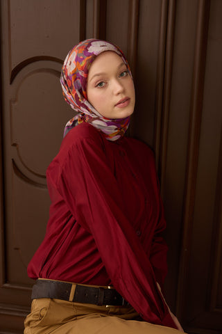 Velora Eşarp Flower Füme - Velora Eşarp - | Silk Home