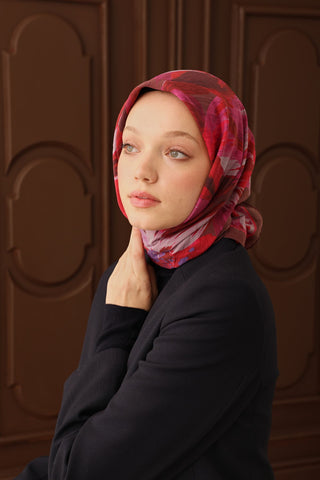 Velora Eşarp Flower Fuşya - Velora Eşarp - | Silk Home