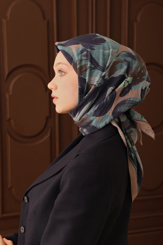Velora Eşarp Flower Gece Mavisi - Velora Eşarp - | Silk Home