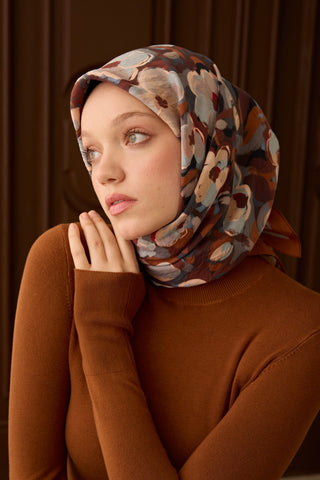 Velora Eşarp Flower Kiremit - Velora Eşarp - | Silk Home
