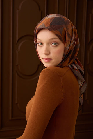Velora Eşarp Flower Kiremit - Velora Eşarp - | Silk Home