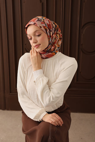 Velora Eşarp Flower Kiremit Bordo - Velora Eşarp - | Silk Home