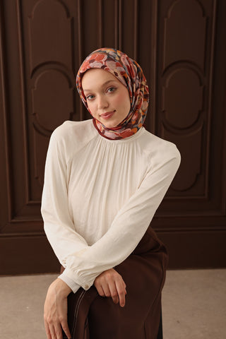 Velora Eşarp Flower Kiremit Bordo - Velora Eşarp - | Silk Home