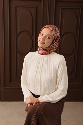 Velora Eşarp Flower Kiremit Bordo - Velora Eşarp - | Silk Home